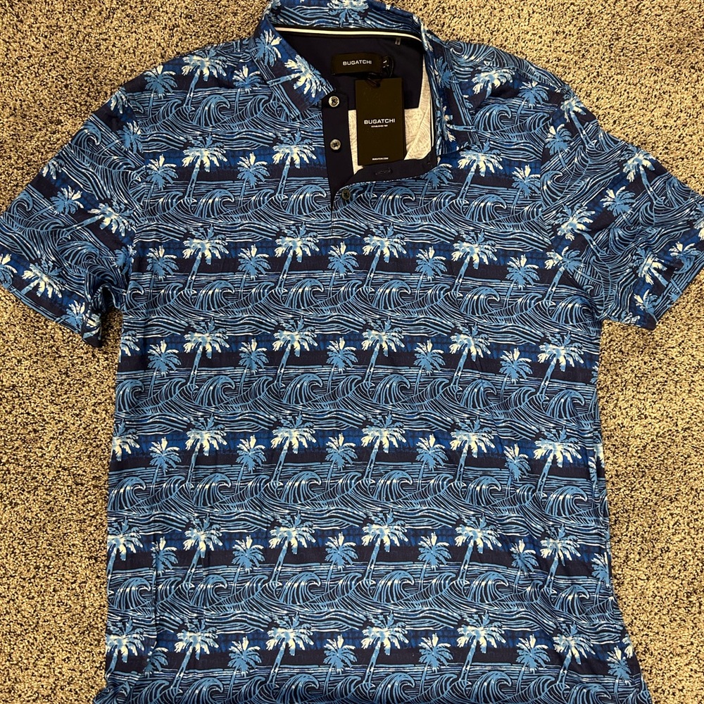 Bugatchi Blue Palm Tree Polo Shirt